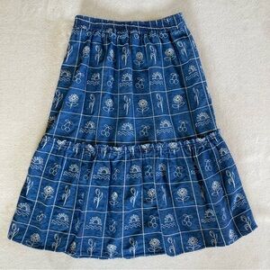 Zara Blue Tiered Floral  Cotton Skirt